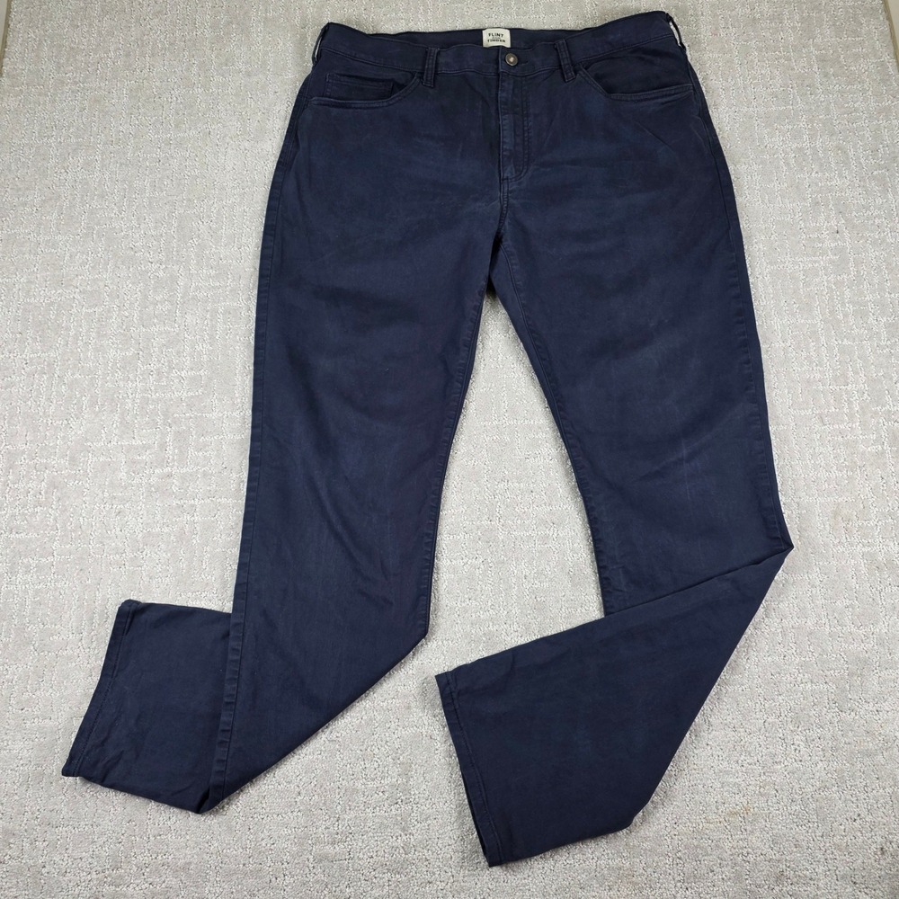 Flint and Tinder 365 Pants Slim Fit Navy Blue 38x34 Mens Chino Trousers Pockets